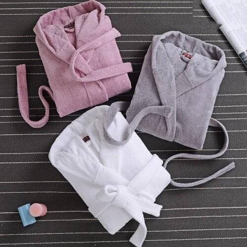 Winter Thick Robe Men Women Toweling Terry Hooded Robe Embroidery Cotton Bathrobe Soft Hooded Sleeprobe Casual Warm Homewear