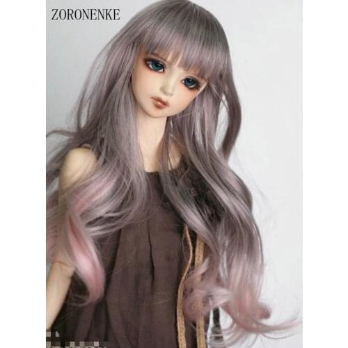 ZORONENKE 1/3 1/4 1/6 Bjd SD Doll Wig Grey To Pink Colors Wavy High Temperature Wire Doll Hair Dolls Accessories