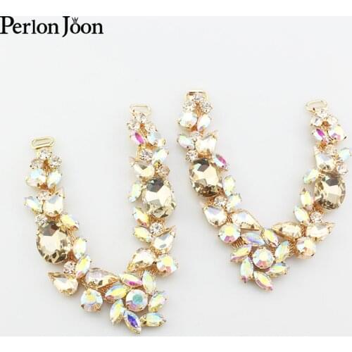 1 Pair AB color flower glass V-shaped chain beach shoes rhinestone decorative accessories XL012