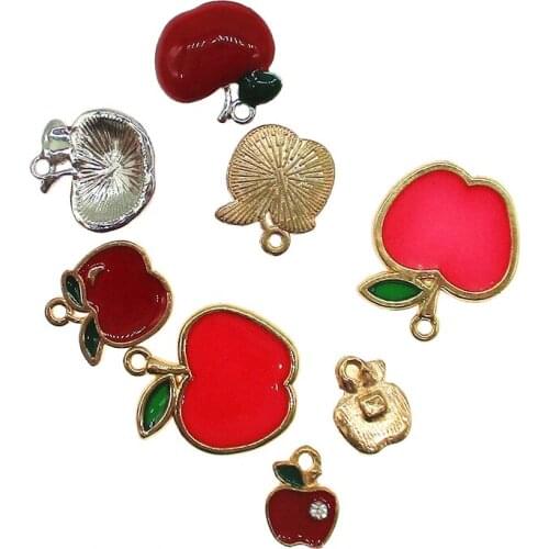 10pcs Fruit series of apple Enamel red Charms Oil Drop Zinc Alloy Floating Pendant For Fashion DIY Jewelry Accessories XL703