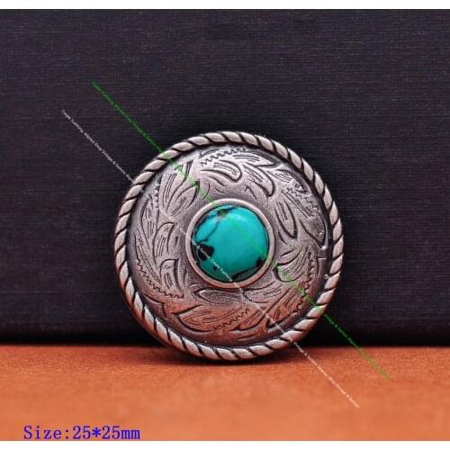 10X Antique Silver Prairie Dust Rope Side Southwest Fashion Natural Real Turquoise Leathercraft Saddle Tack Bag Case Concho