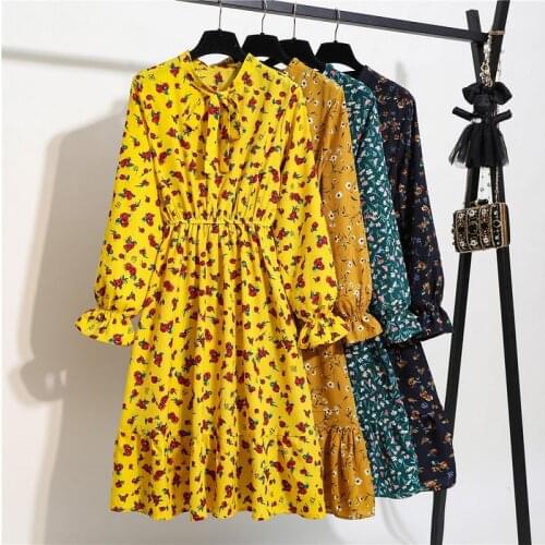 15-20 year Girl dress Spring Summer teens Printed Chiffon Dress Boho Beach Dress Long sleeve Ladies Party Dresses Vestido