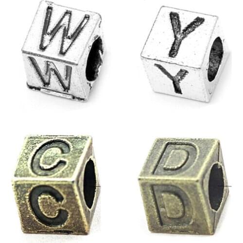 26pcs Mixed Vintage Bronze Antique Silver Plated Letter Beads Jewelry Making Findings Initial Alphabet Bracelet Diy Charm Beads