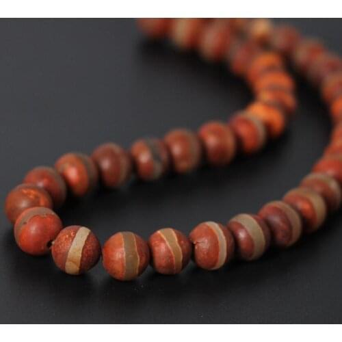3Strands/Lot Wholesale 10MM Rust Brown One Line Stripe Old Tibetan Dzi Onxy Matte Round Loose Beads,DIY Necklace Jewelry Making