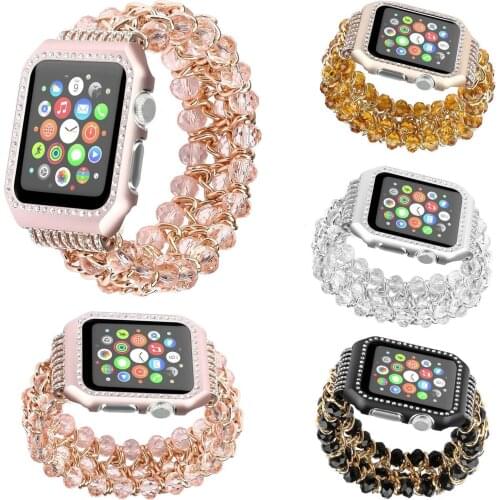 Jewel Beads Band Metal Chain Bracelet for Apple Watch Band 38/42mm Bling Diamond Cover for iWatch Series 1/2/3 Wrist Strap