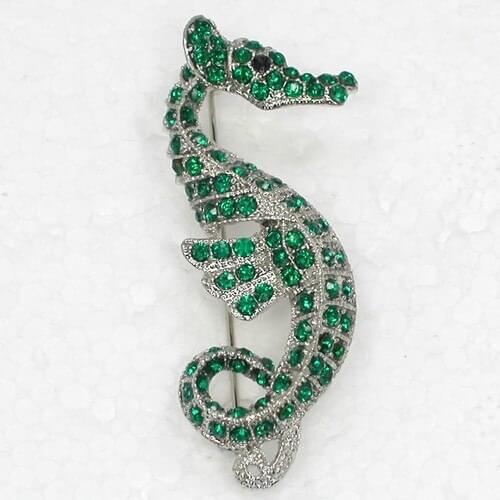 Seahorse Brooch Green Rhinestone Pin brooches C315 M
