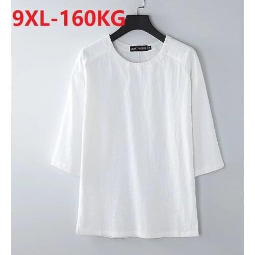 Summer large size 7XL 8XL 9XL Men Short Sleeve cotton linen T-shirt Chinese style oversize vintage tang suit tshirt tops tees 70