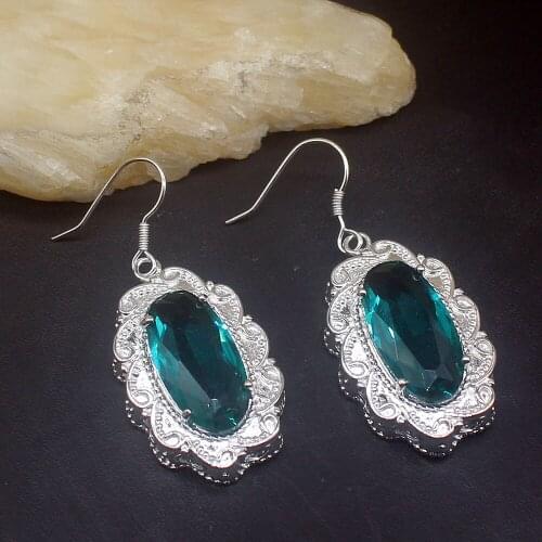 Gemstonefactory Big Promotion Single Unique 925 Silver Royal Green Topaz Dangle Drop Earrings Jewelry for Women Mom 20213738