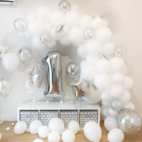 Baby Shower Party Wedding Decoration White Balloon Garland Arch Kit Confetti Metallic Gold Silver Balls Birthday Party DIY Decor