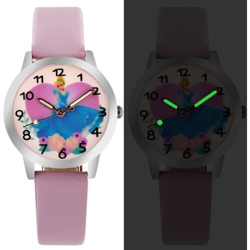Hot selling children cute Princess dial quartz watch Snow White Girl Cartoon Birthday Party Gift for kids watch Pointer luminous
