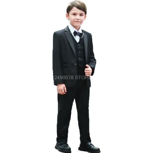 Boys 007 Suits for Weddings Flower Boys Performance Suit For Kids Birthday Party Suits Jacket +Vest+ Pants 3Pcs Clothing Set
