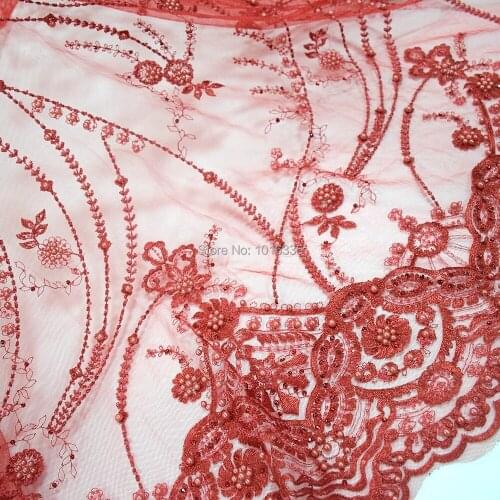 Nice Red French tulle lace with handmade beaded lace for nigerian bridal dress HY0608-3