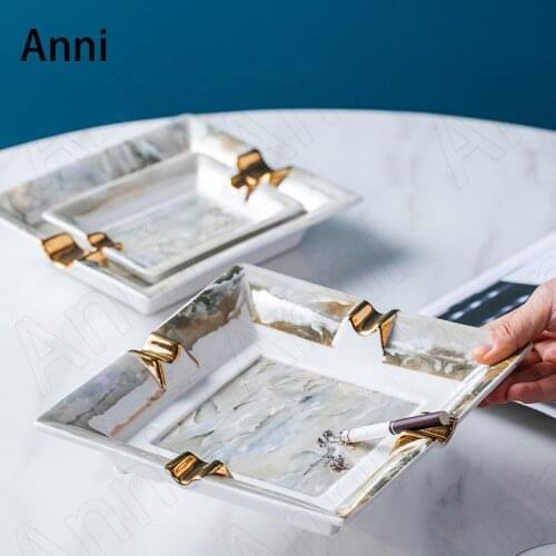 Creative Marble Ashtray Nordic Modern Golden Stroke Luxurious Cigar Ashtrays Office Desktop Ash Tray Ornaments Home Decoration