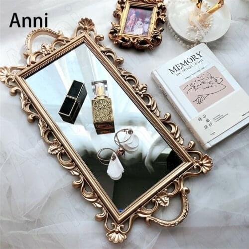 Creative Relief Carved Mirror Trays Decorative French Vintage Rectangle Plastic PP Cosmetic Jewelry Storage Tray Home Decoration