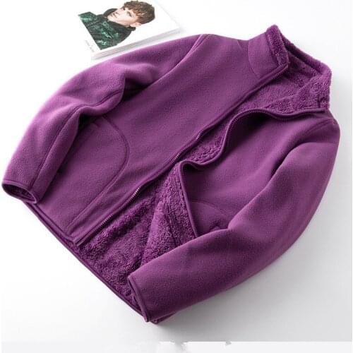 Autumn Winter Women Plush Stand Collar Double-Sided Coral Velvet Fleece Jacket Female Lage Size Outwear Outdoor Hiking Windproof