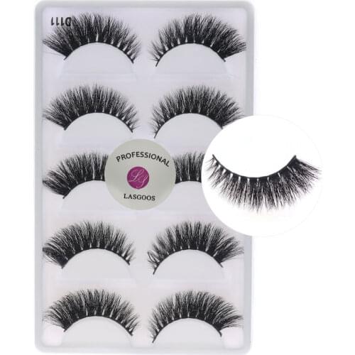LASGOOS D111 5 Pairs 3D Strip Lashes Thick Fake Faux Eyelashes Handmade Winged Eyelash 100% Mink lash Makeup maquiagem
