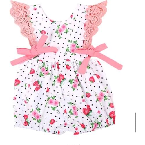 Cute Kids Baby Girls Strawberry Clothes Romper Cotton sleeve baby Jumpsuit Rompers Sunsuit