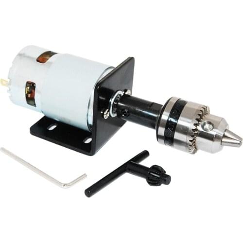 Mini Electric Motor 775 DC Motor 12V/24V with B10 Drill Chuck and Seat Mounting Bracket Mini Table Saw for Cutting/Polishing
