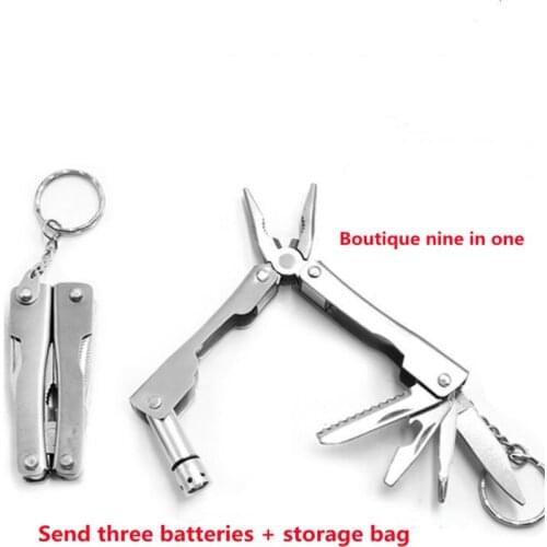 Mini 8-In-1 Multi-Function Folding Edc Hand Tool Screwdriver Pliers Outdoor Portable Combination Tool with Lighted Bottle Opener