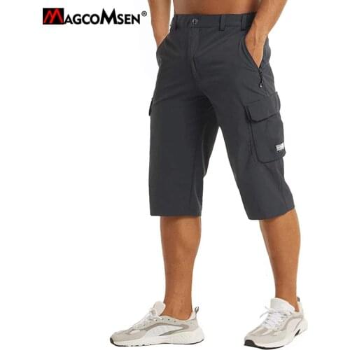 MAGCOMSEN 2021 Summer Mens Casual Cargo Shorts Quick Dry Breeches Bermuda Male Stretch Long Length Short Pants with Zip Pockets