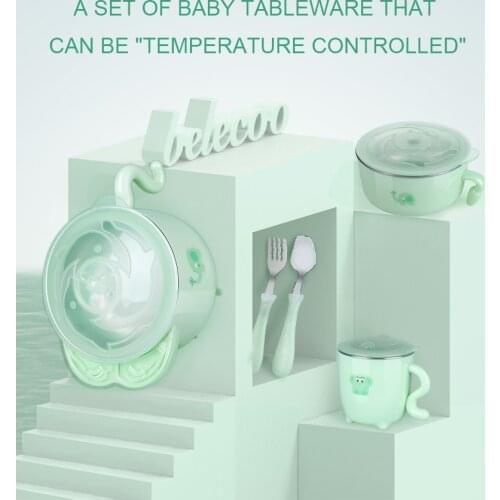 Infant water-filled insulated bowl, childrens tableware set, baby food supplement bowl, spoon, suction cup