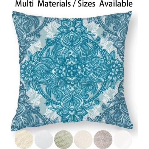 Teal & White Lace Pencil Doodle Pillow Case Throw Pillow Cover Cotton Linen Flax Teal Green Turquoise Emerald Mint Pencil Hand