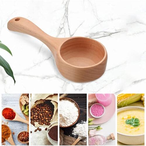 2021 New Short Handle Solid Wood Scoop Japanese-style Rice Scoop Kitchen Water Scoop Wooden Spoon Wooden Bucket Spoon
