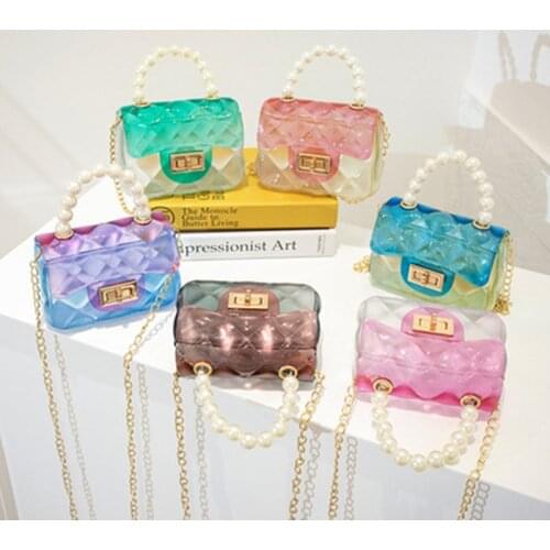 2021 summer new pearl portable mini jelly bag PVC transparent shoulder diagonal female bag color transparent handbag coin purse