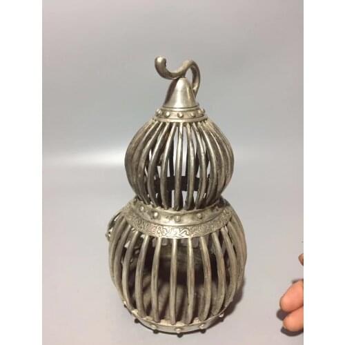 Tibetan Silver Handmade Carved Gourd-shaped Cage Hollow Out The Small Cage Gift Exorcise Evil Spirits Home Decoration