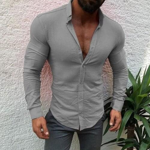 New Fashion Men Slim Fitness Shirts Long Sleeve Dress Shirts Casual Shirt Top Men Solid Turn Down Collar Shirt autumn Clothes