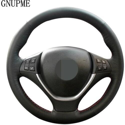 DIY Hand-stitched Black Artificial Leather Car Steering Wheel Cover for BMW X5 E70 2006-2013 X6 E71 2008-2014