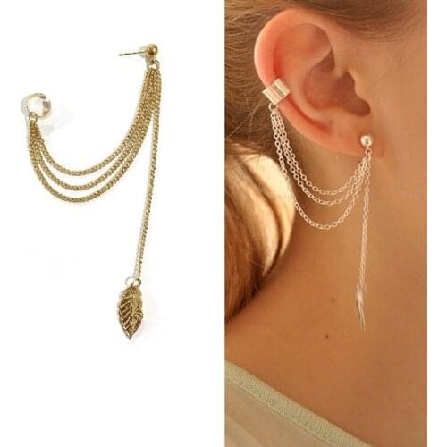 1pcs Earrings Jewelry Personality Fashion Metal Ear Clip Leaf Tassel Earrings For Women Gift Pendientes Ear Cuff Clip Earrings