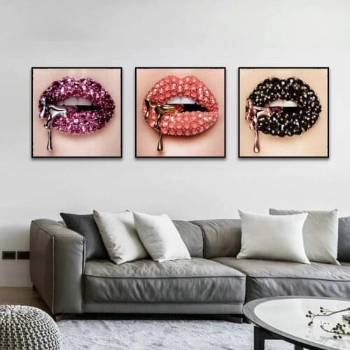 Modern Sexy Lips Canvas Painting Pink Mouth Liquid Art Posters and Prints Abstract Wall Art Pictures for Living Room Home Decor