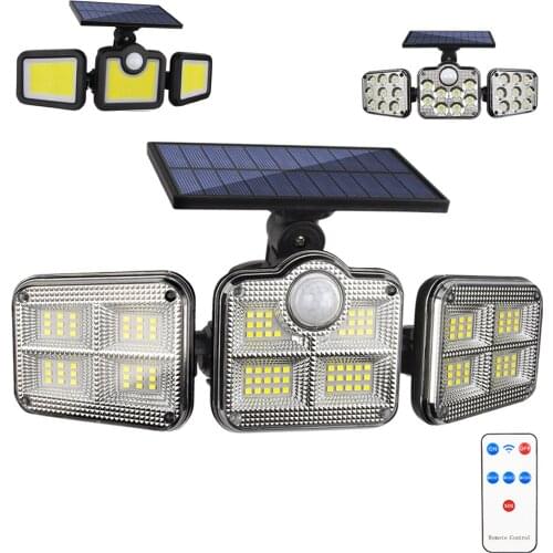 122 LED Solar Lights Outdoor 3 Head Motion Sensor 270 Wide Angle Illumination Super Bright Waterproof Remote Control Wall Lamp