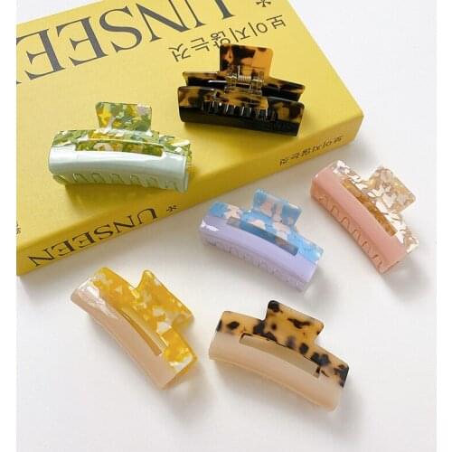 Unique Design Medium Acetate Square Hollow Hair Claw Clips Leopard Jelly Color Stitching Haircrabs Shark Clips Hair Accessories
