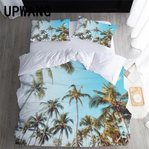 UPWANG 3D Bedding Set Beach Coconut Tree Printed Duvet/Quilt Cover Set Bedcloth with Pillowcase Bed Set Home Textiles