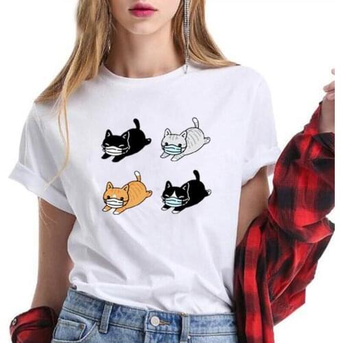 Funny Short Sleeve T Shirt Women Tops Harajuku Shirt Summer Cartoon Print Tee Shirt Femme Cat Lovely Animal Loose Camiseta Mujer