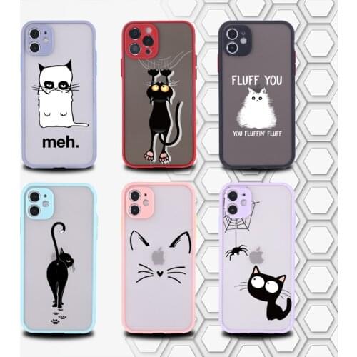 Cute Anime Black Cat Camera Lens Protection Phone Case For iPhone 11 12 Pro Max Mini XS XR X 7 8P Matte Shockproof Cover Funda