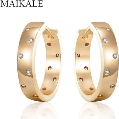 MAIKALE Trendy Gold Hoop Earrings Round Circle Earrings for Women Zirconia Earring Simple Accessories Party Jewelry Gifts