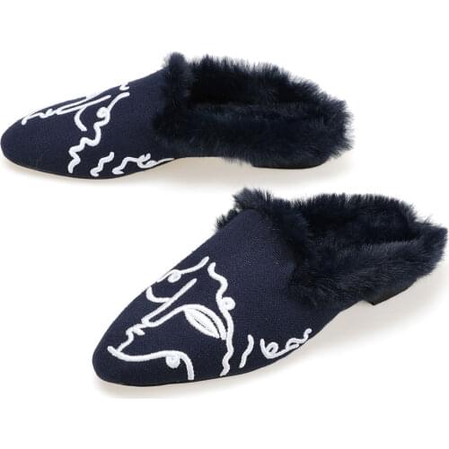 Womens Slip Slippers Outdoor Indoor Warm Plush Bedroom Shoes Scuff with Comfy Faux Fur House Slipper Memory Foam Anti-skid Sol