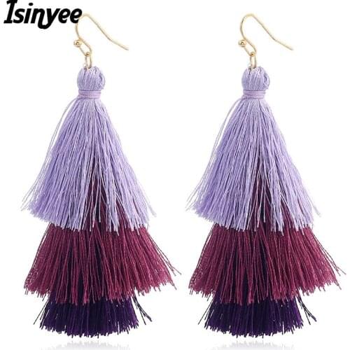 ISINYEE Fashion Silk Rope Tassel Earrings For Women Handmade Bohemian Multi layerTassle Earring 2017 Statement Jewelry Brinco
