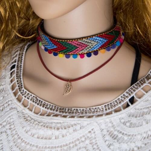 Handmade Colorful Leaf Necklaces Bohemian Boho Full Ball Flower Choker Necklace for Women Fashion Gothic Tattoo Jewelry Collar
