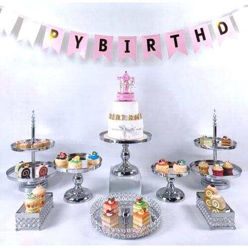 1pcs-6pcs Cake Stand Set silver Crystal Metal Cupcake decorations Dessert Pedestal Party Display cake tray