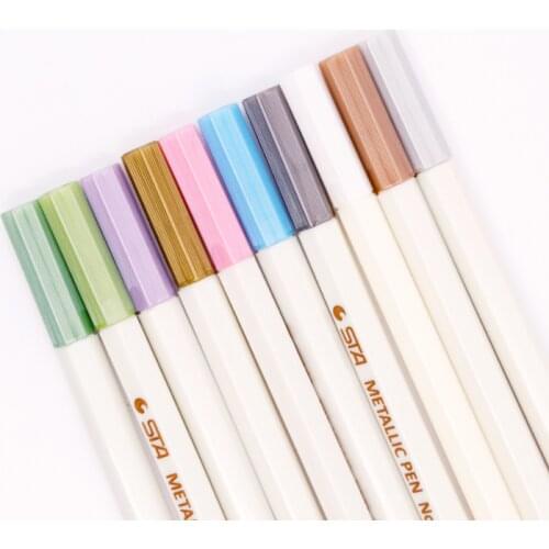 1pc Metallic Marker Pen 10 Colors DIY Scrapbooking Crafts Card Making Brush/ Round Head Art Pen For Drawing Office Supplies