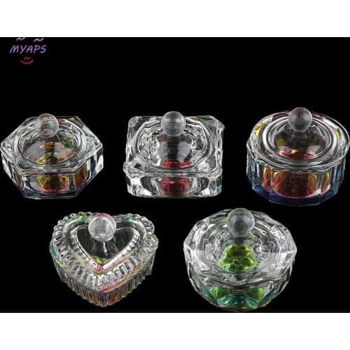 1pc Rainbow Crystal Clear Acrylic Liquid Dish Glass Cup With Cap For Acrylic Powder Monomer Nail Art Tool Kit Dappen Dish