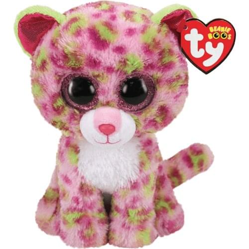 15 CM Ty Beanie Big Eyes Cute Lainey Fluorescent Green Ears Leopard Plush Toy Stuffed Animal Doll Birthday Gift for Boy and Girl