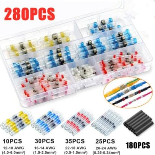280Pcs Waterproof Heat Shrink Wire Connectors Solder Sleeves Fast Butt Terminals Electrical Cable Soldering Terminal Set