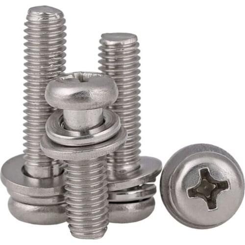 316 Stainless steel Phillips Round Head Three Combination Screw With Washer Screws Bolts M3 M4 M5 M6