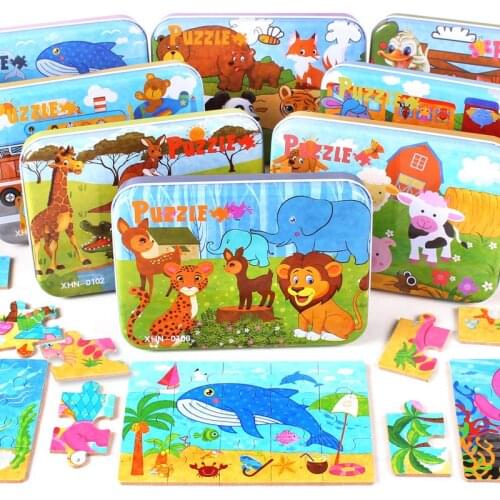 4-in-1 Children Puzzle Kindergarten Gift Puzzle 9 Pieces 12 Pieces 15 Pieces 20 Pieces Educational Wooden Toys
