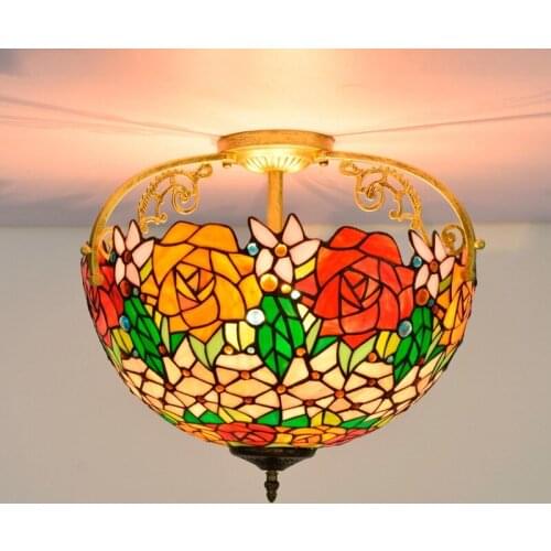 40cm European-Style Retro Gorgeous Rose Colored Glass Restaurant Bedroom Corridor Corridor Bathroom Glass Ceiling Lamp